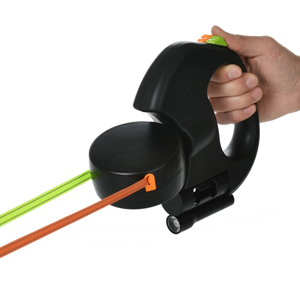 Knoopvrije 360° Dubbele Rollijn met Zaklamp & Poepzakjeshouder
