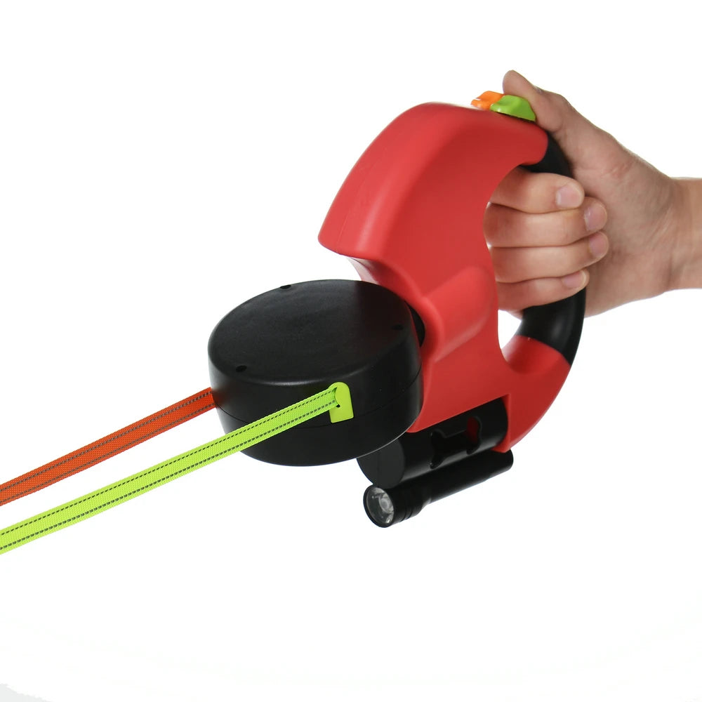 Knoopvrije 360° Dubbele Rollijn met Zaklamp & Poepzakjeshouder