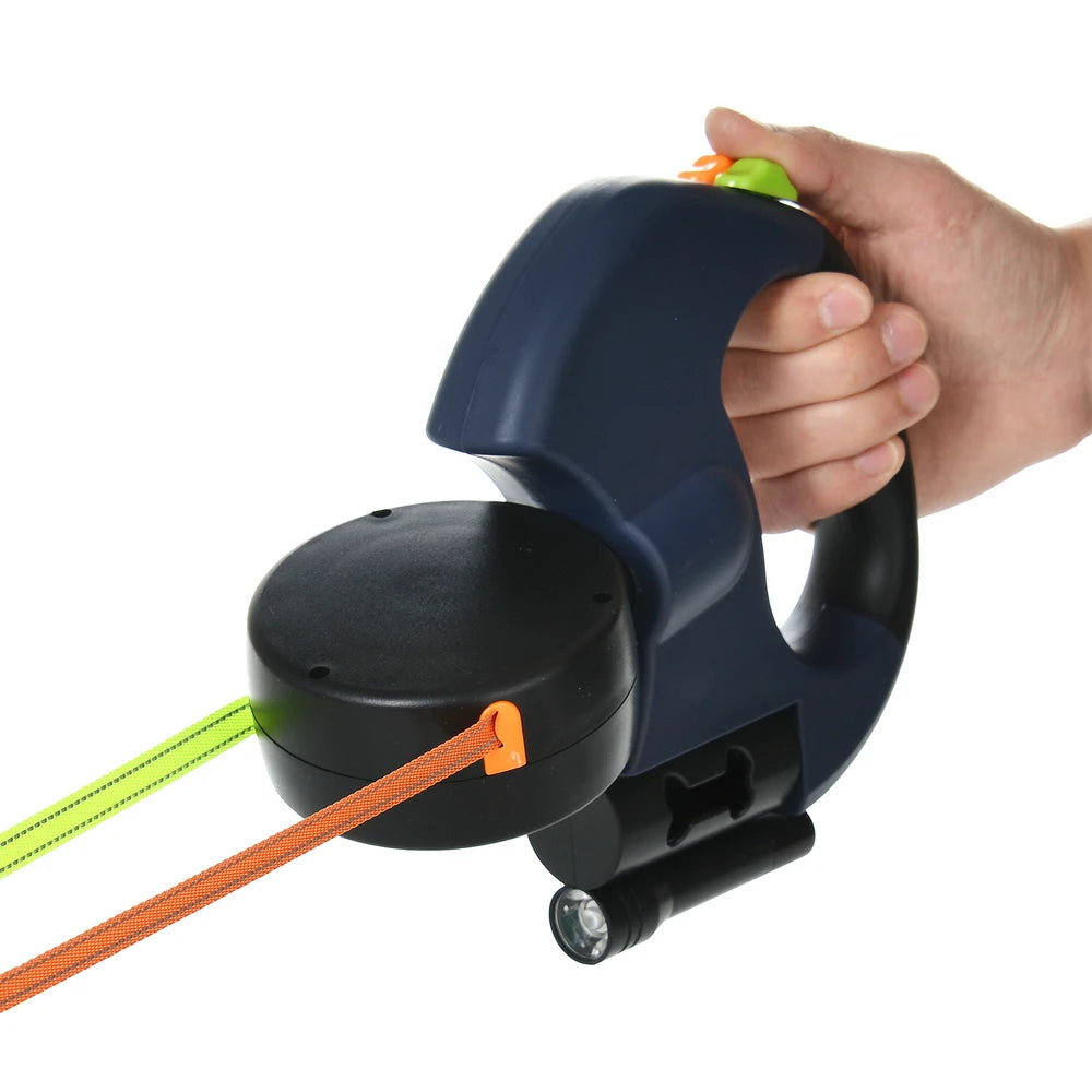 Knoopvrije 360° Dubbele Rollijn met Zaklamp & Poepzakjeshouder