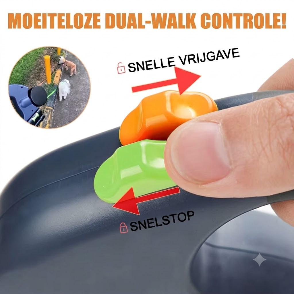 Knoopvrije 360° Dubbele Rollijn met Zaklamp & Poepzakjeshouder